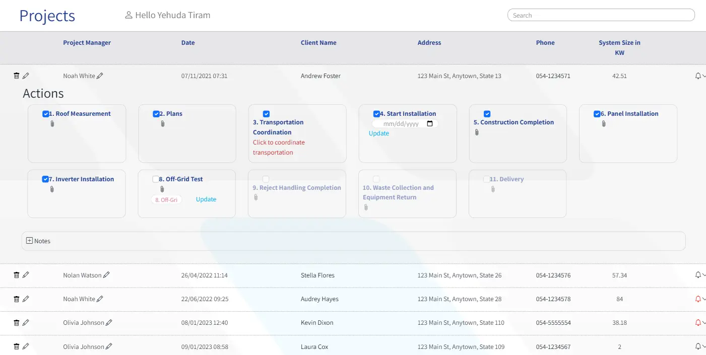 Project Management - he project screen
